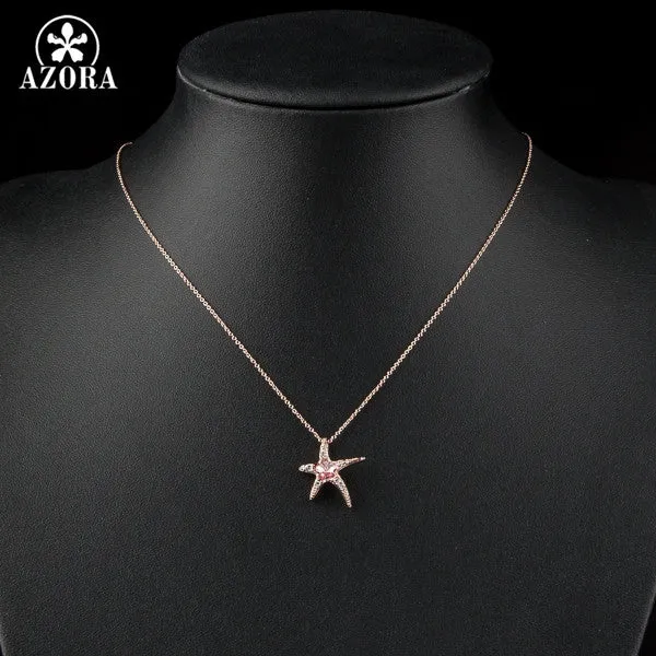 Pink Austrian Crystal Starfish Pendant Necklace