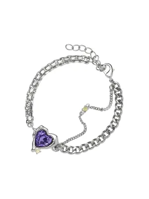 Purple Zircon Heart  Charm Bracelet