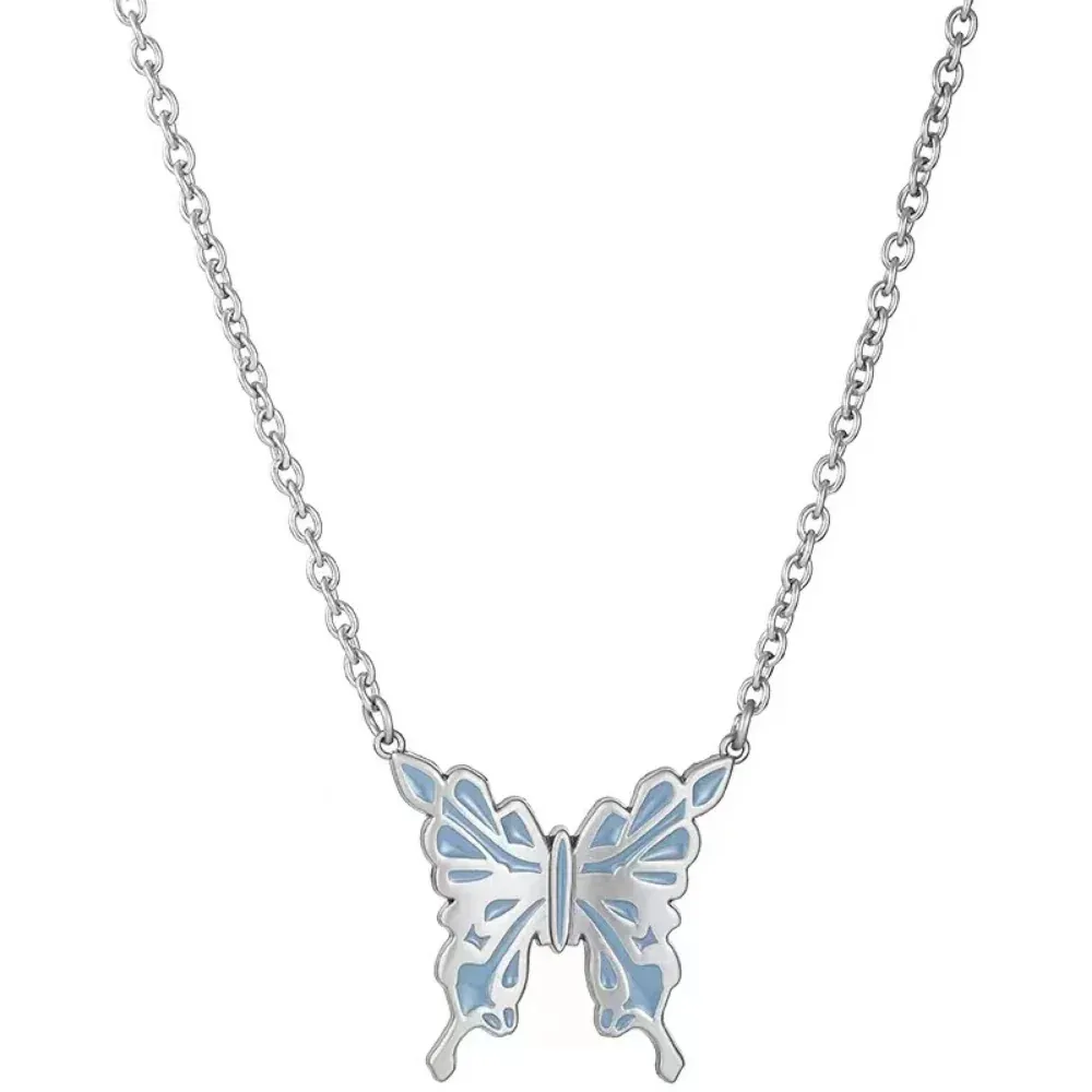 "Blue Butterfly Titanium Steel" Necklaces