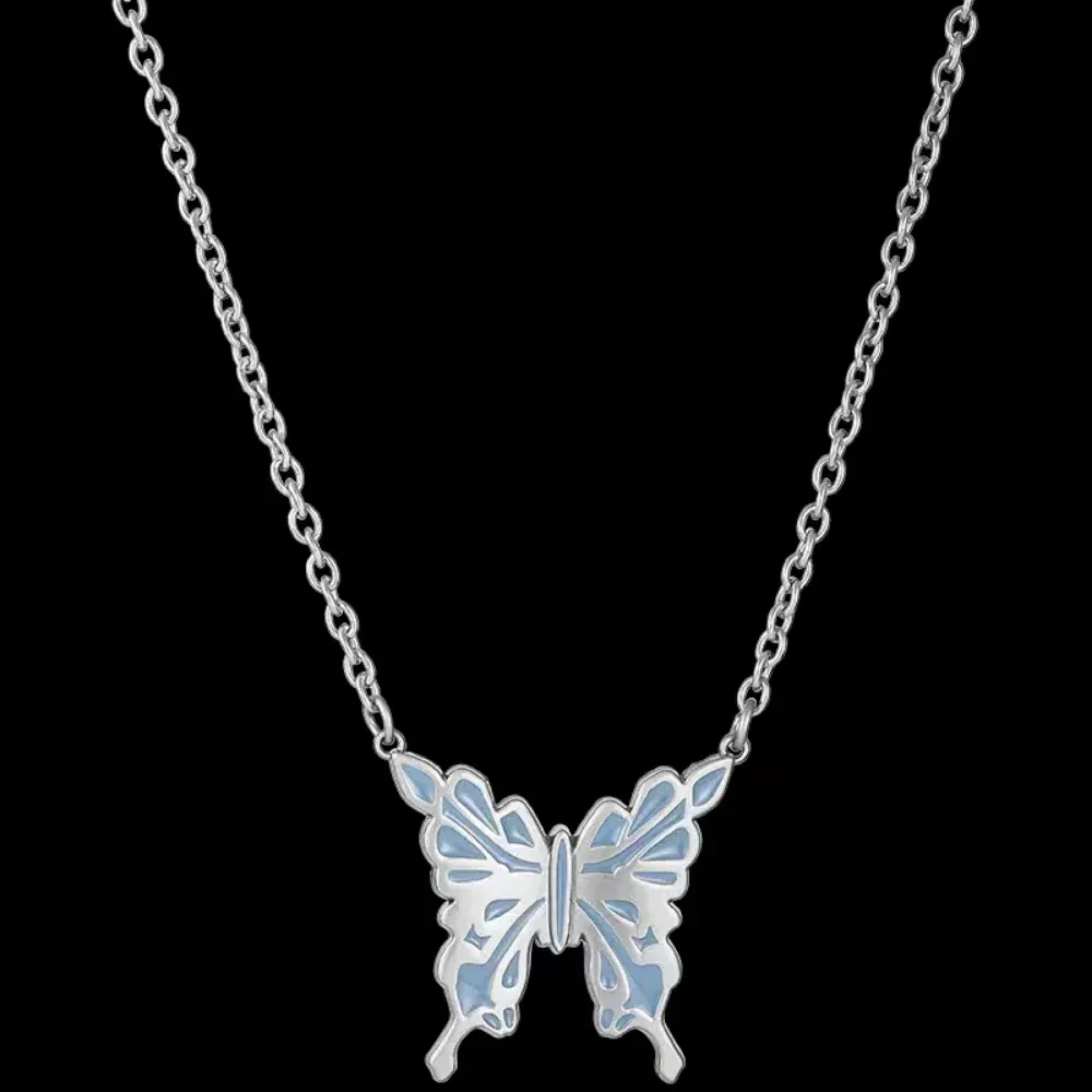 "Blue Butterfly Titanium Steel" Necklaces