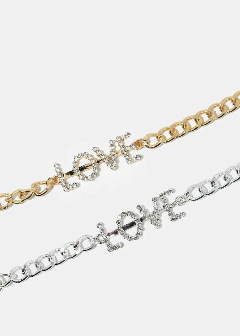 "LOVE" Rhinestone Chain Bracelet