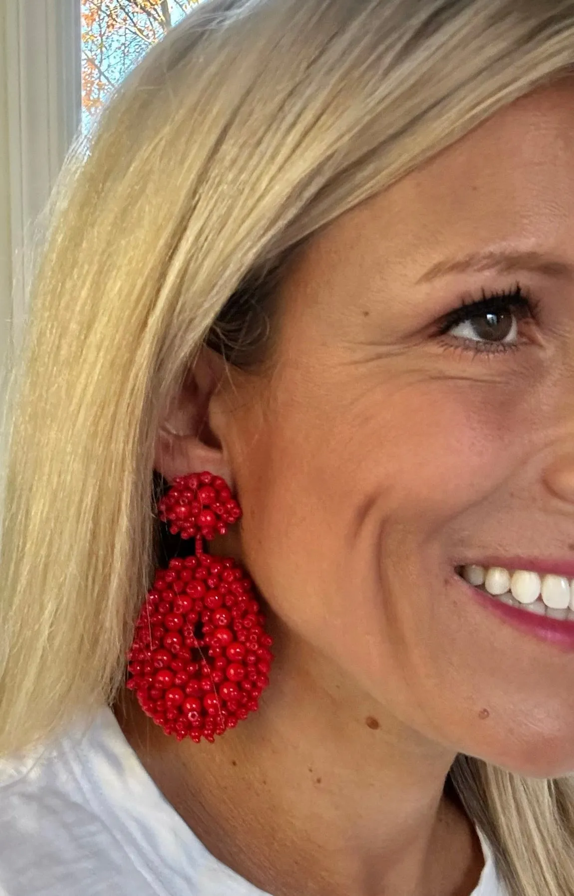 Red Beaded Chandelier Earrings