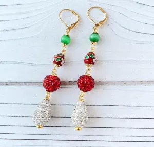 Rhinestone and Cloisonné Holiday Earrings