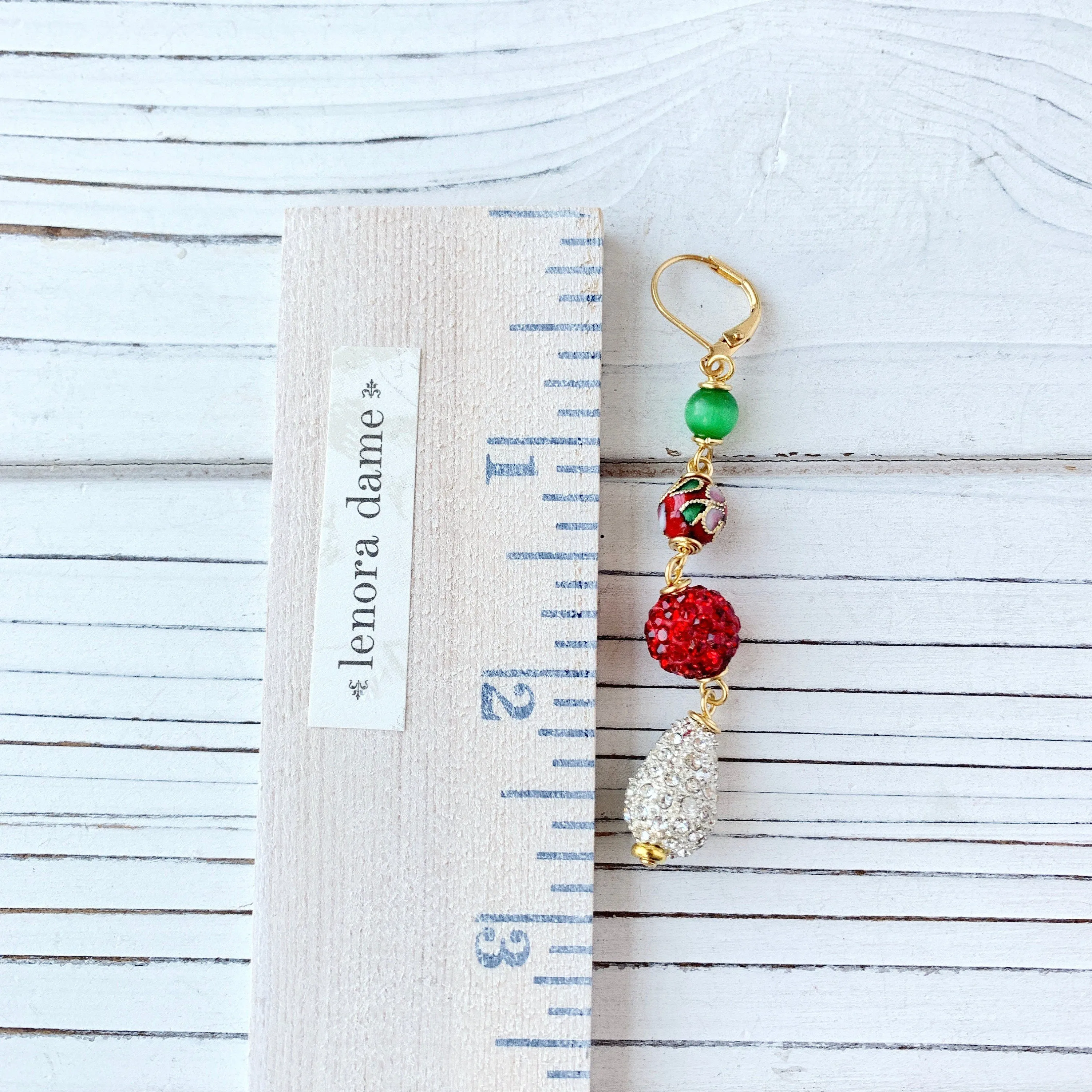 Rhinestone and Cloisonné Holiday Earrings