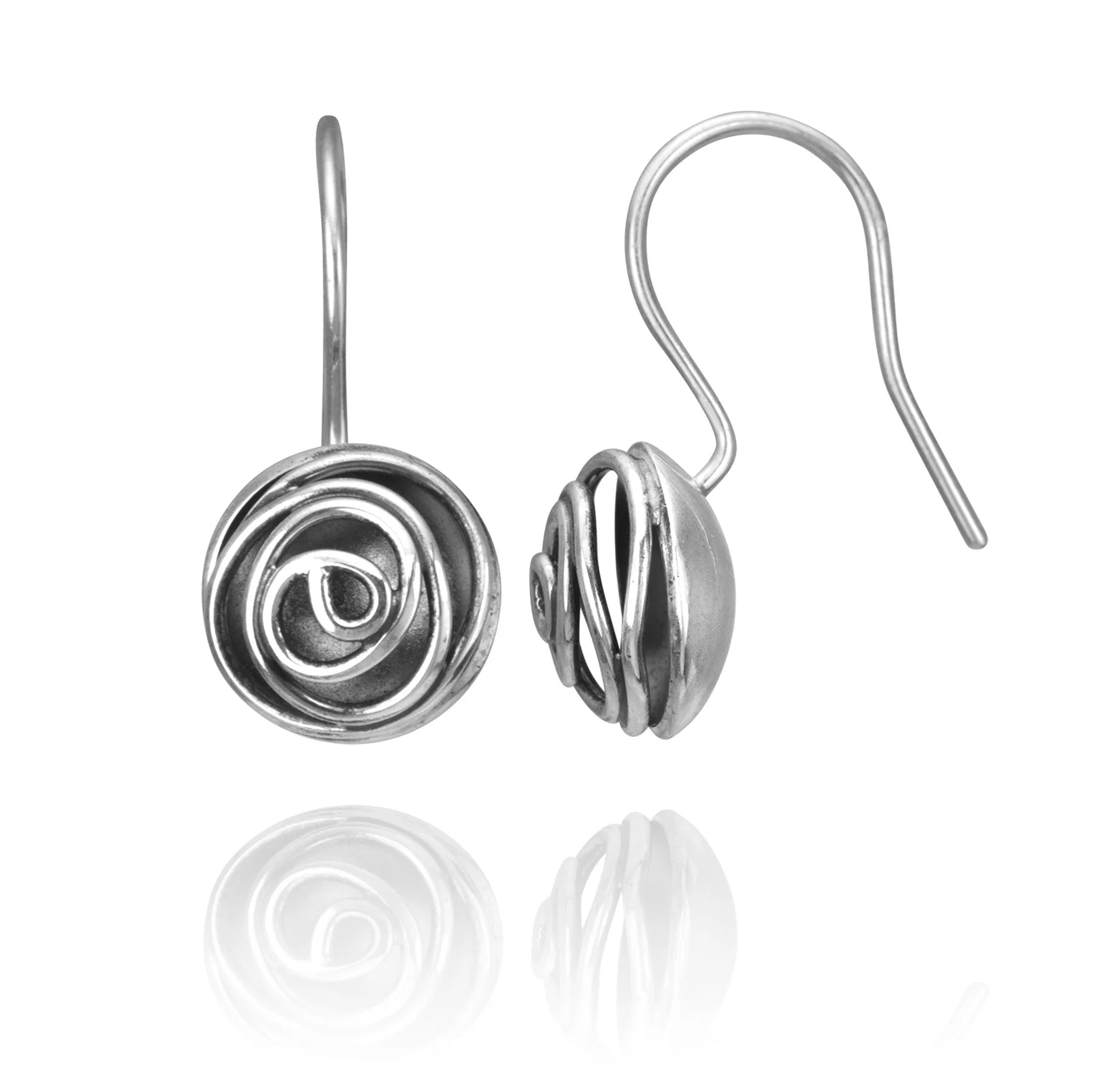 Rose Bud Earrings, oxidized sterling silver