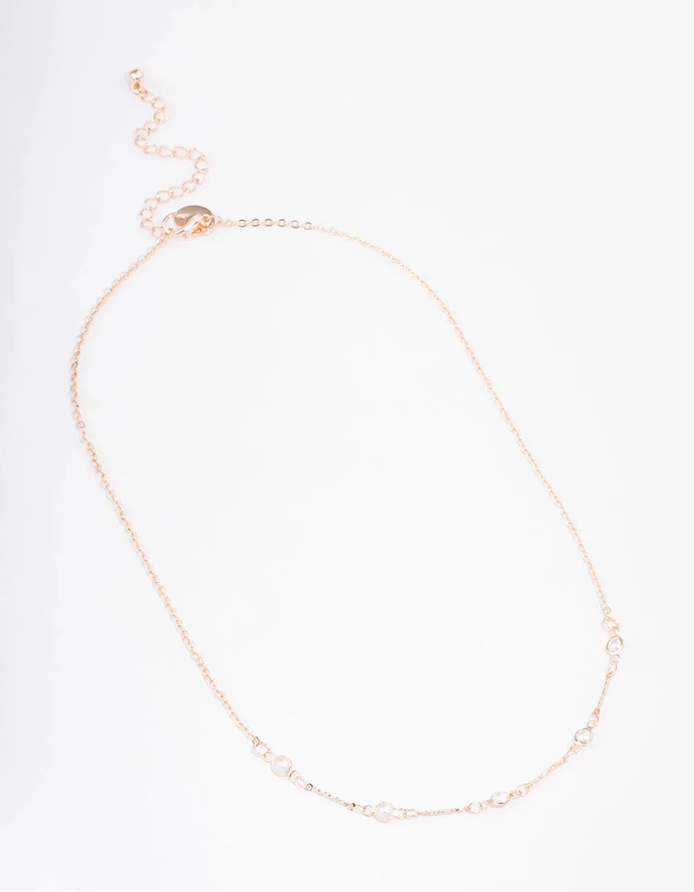 Rose Gold Encased Pearl Station Short Necklace