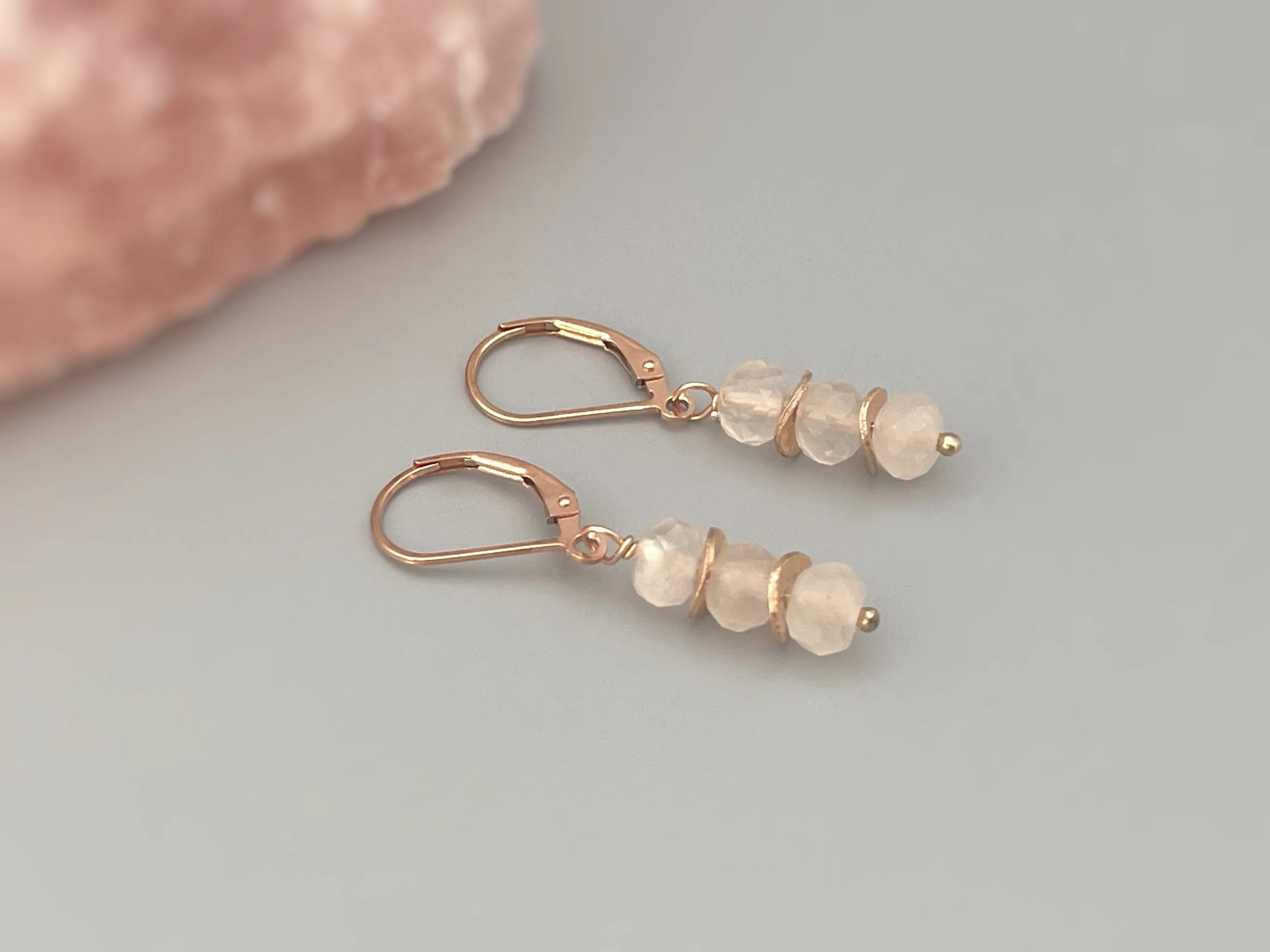 Rose Quartz Earrings Dangle Rose Gold, Gold, Silver boho jewelry