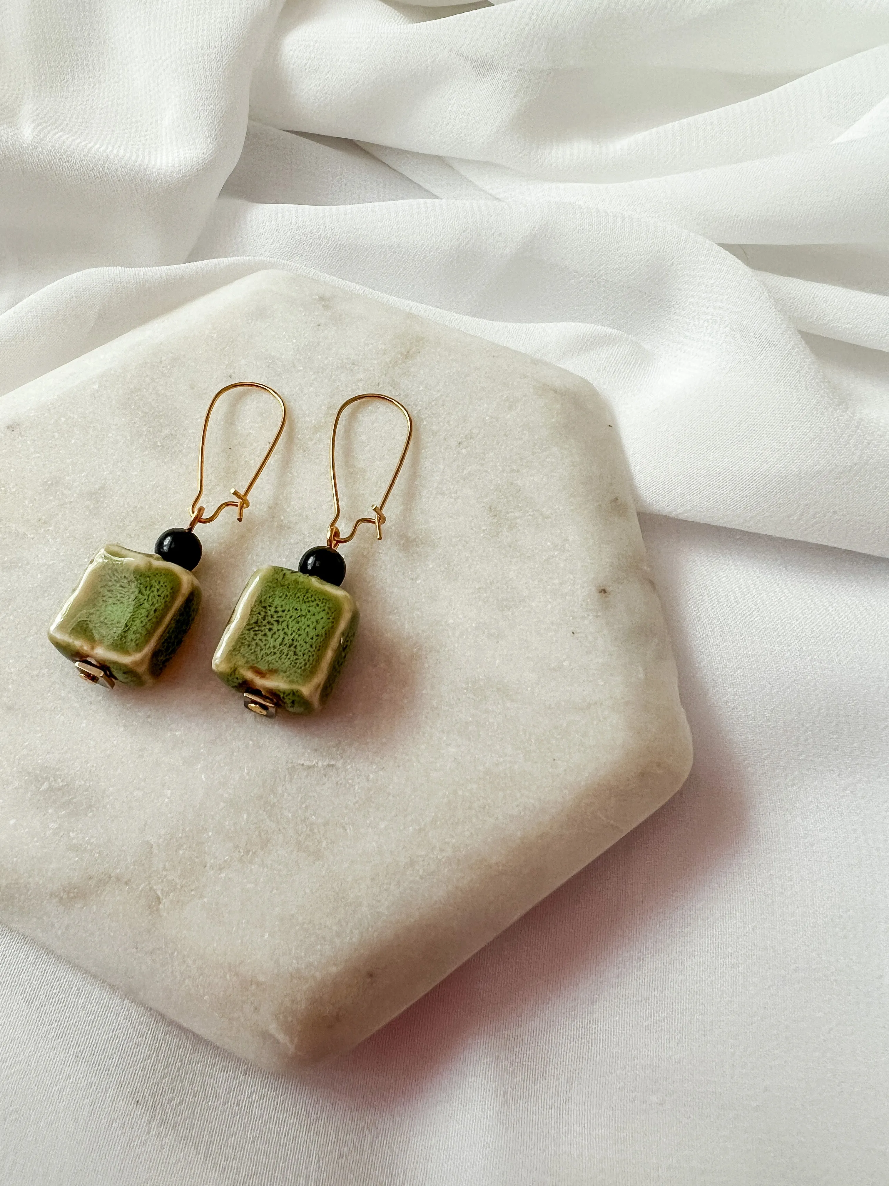 Sage |  Ceramic Beaded Earrings