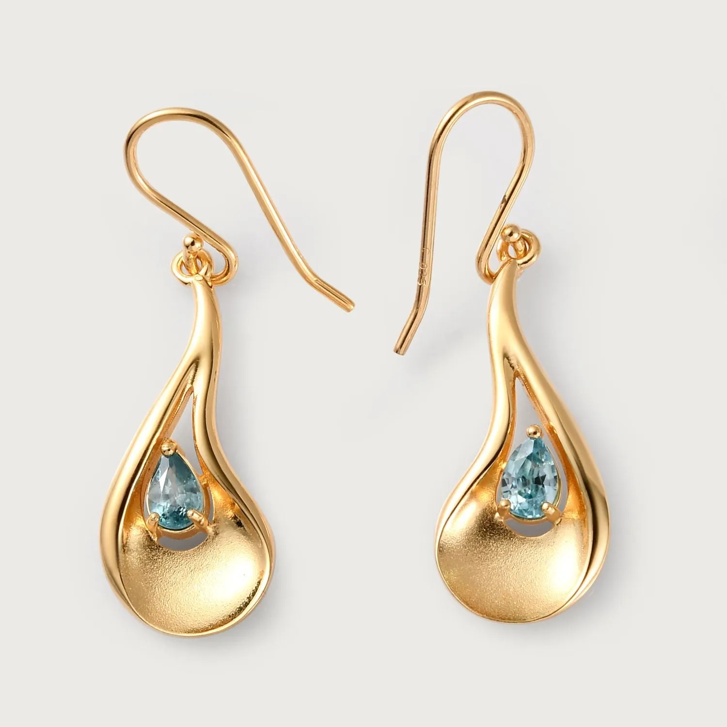 Sandblast Texture Wave Earrings with Ratanakiri Blue Zircon