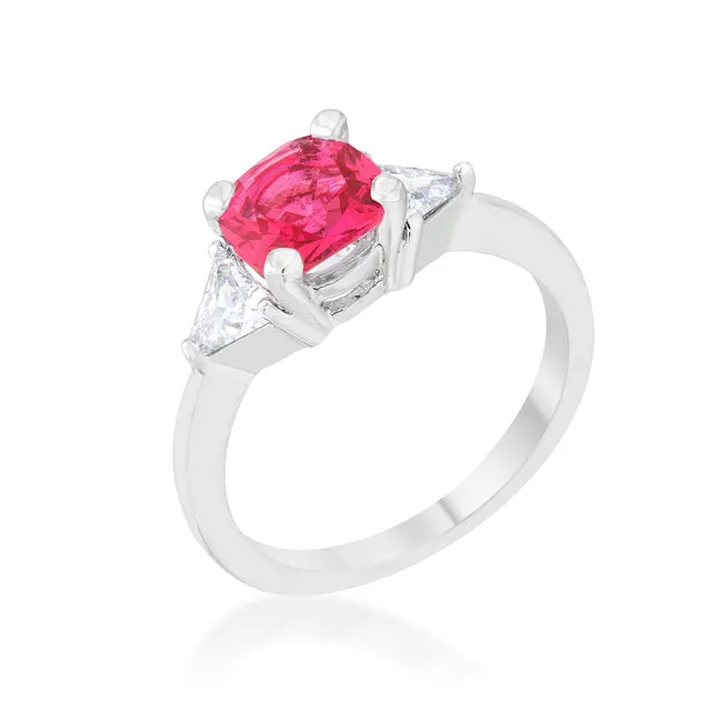 Shonda 1.8ct Fuchsia CZ Rhodium Cushion Classic Statement Ring