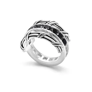 Signature Classic Reversible Ring with white topaz and black spinel in sterling silver