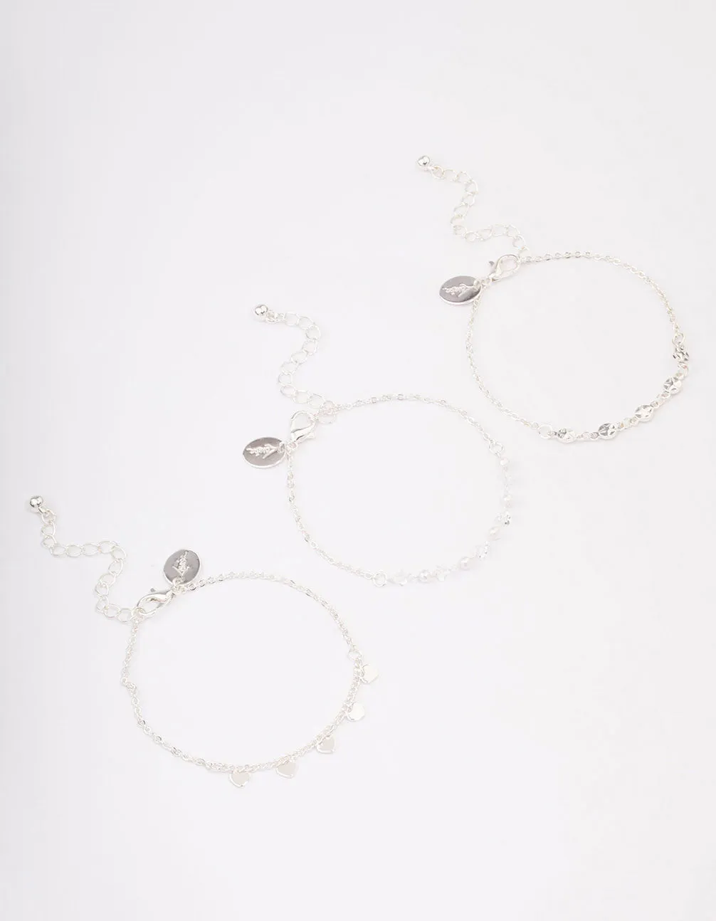 Silver Disc Pearl & Heart Bracelet Pack