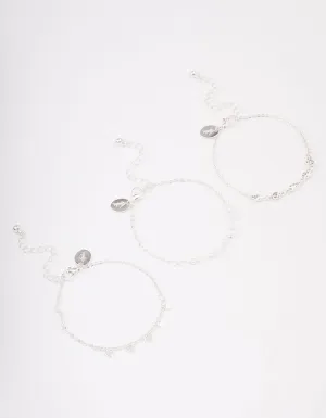 Silver Disc Pearl & Heart Bracelet Pack