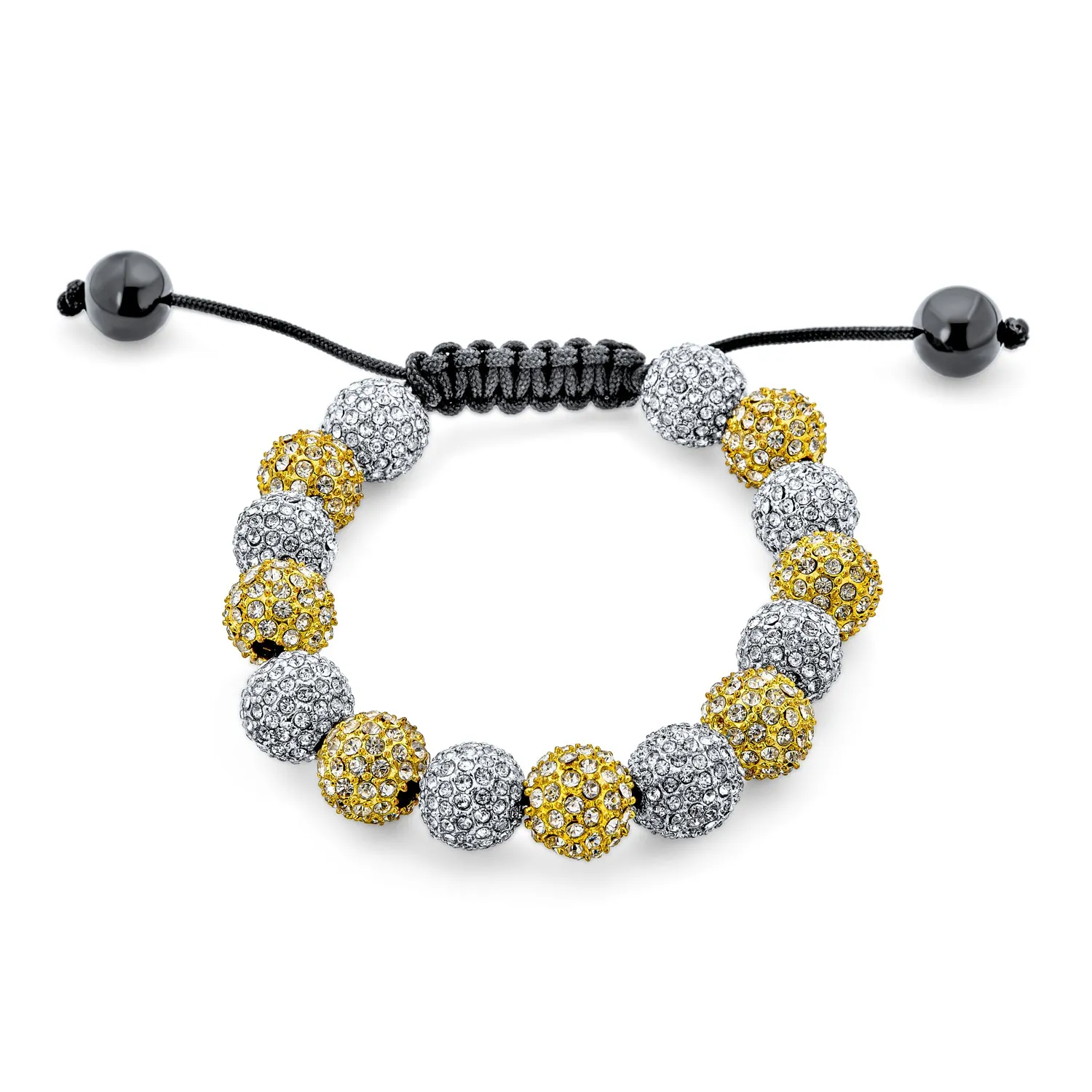 Silver Gold Two Tone Strand Bracelet with 10MM Pave Crystal Disco Ball for Men