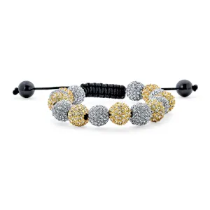 Silver Gold Two Tone Strand Bracelet with 10MM Pave Crystal Disco Ball for Men