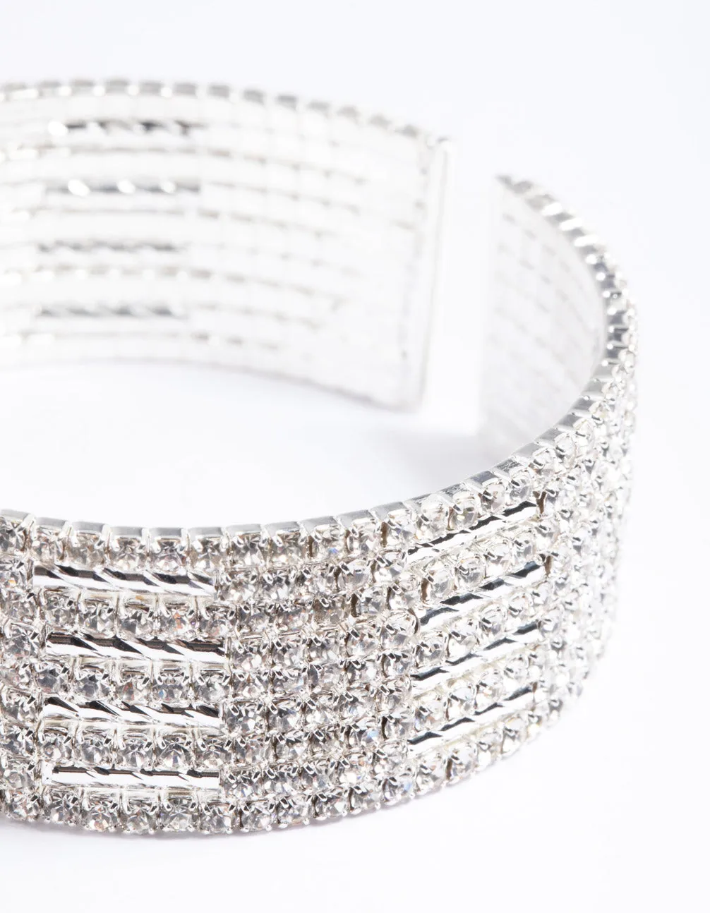 Silver Spiky 4 Row Diamante Cuff Bangle