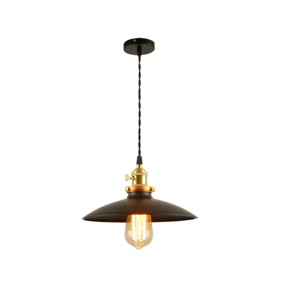 Sleek 1-Head Warehouse Saucer Pendant Light for Dining Room - Metallic Drop Design