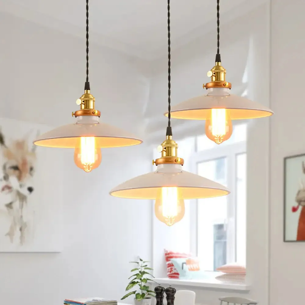 Sleek 1-Head Warehouse Saucer Pendant Light for Dining Room - Metallic Drop Design