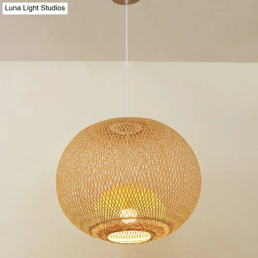 Sleek Bamboo Sphere Suspension Light - Minimalist 1��Head Pendant Ceiling Lighting for Tea Room