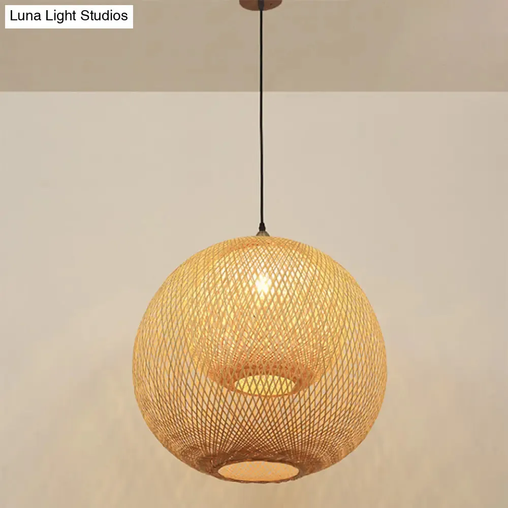 Sleek Bamboo Sphere Suspension Light - Minimalist 1��Head Pendant Ceiling Lighting for Tea Room