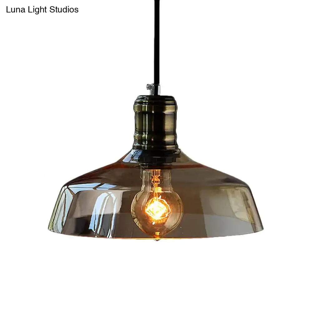 Sleek Barn Shade Pendant Light with Clear/Brown Glass - Industrial Style for Dining Room