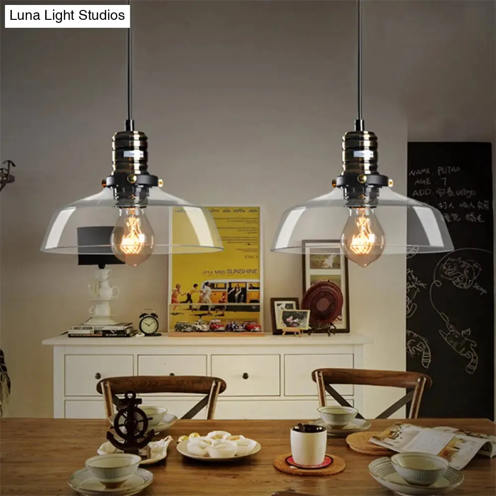 Sleek Barn Shade Pendant Light with Clear/Brown Glass - Industrial Style for Dining Room