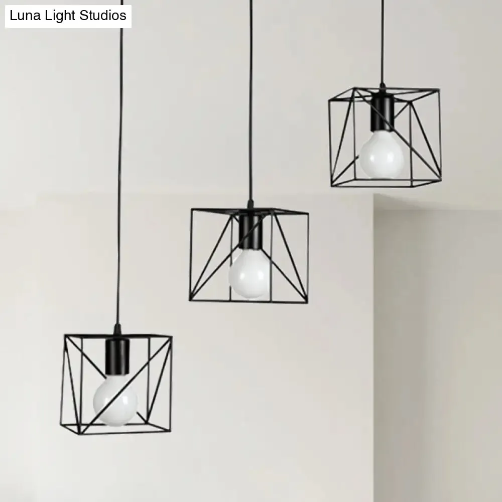 Sleek Black Metal Ceiling Fixture: Loft Industrial 3-Light Bedside Hanging Light