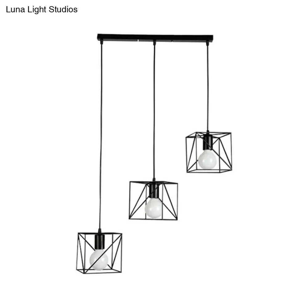 Sleek Black Metal Ceiling Fixture: Loft Industrial 3-Light Bedside Hanging Light