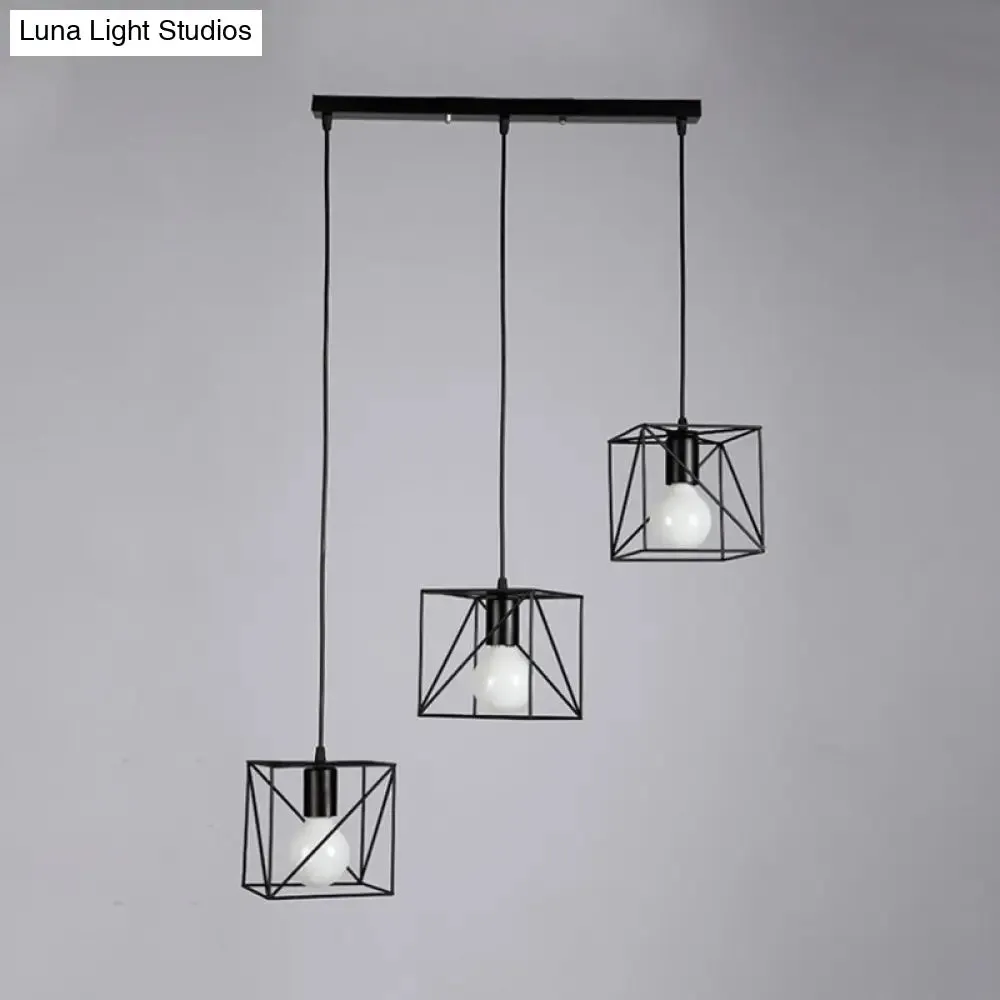 Sleek Black Metal Ceiling Fixture: Loft Industrial 3-Light Bedside Hanging Light