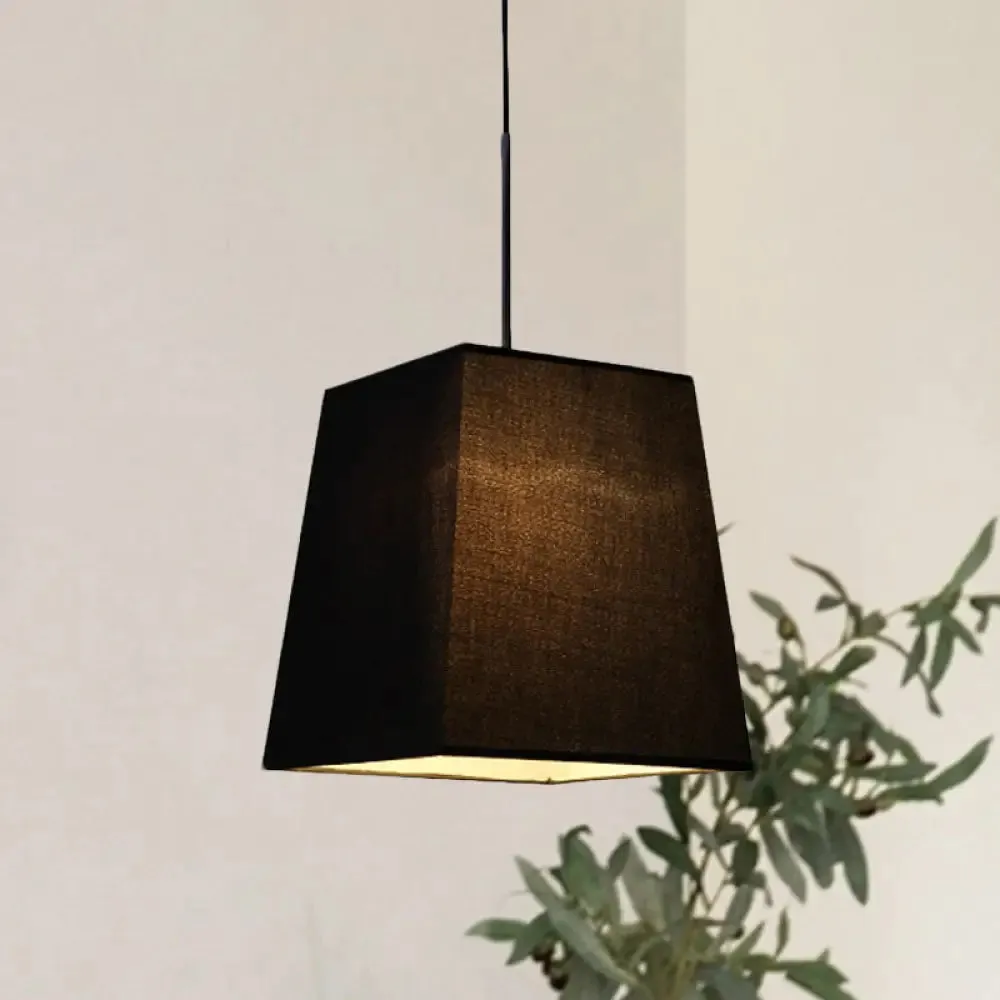 Sleek Black Trapezoidal Mini Pendant Light - Simplicity Fabric Suspension Lamp for Dining Room