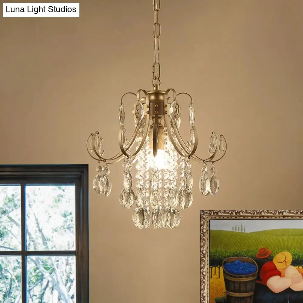 Sleek Crystal Strand Hanging Ceiling Light - Black/Gold Finish