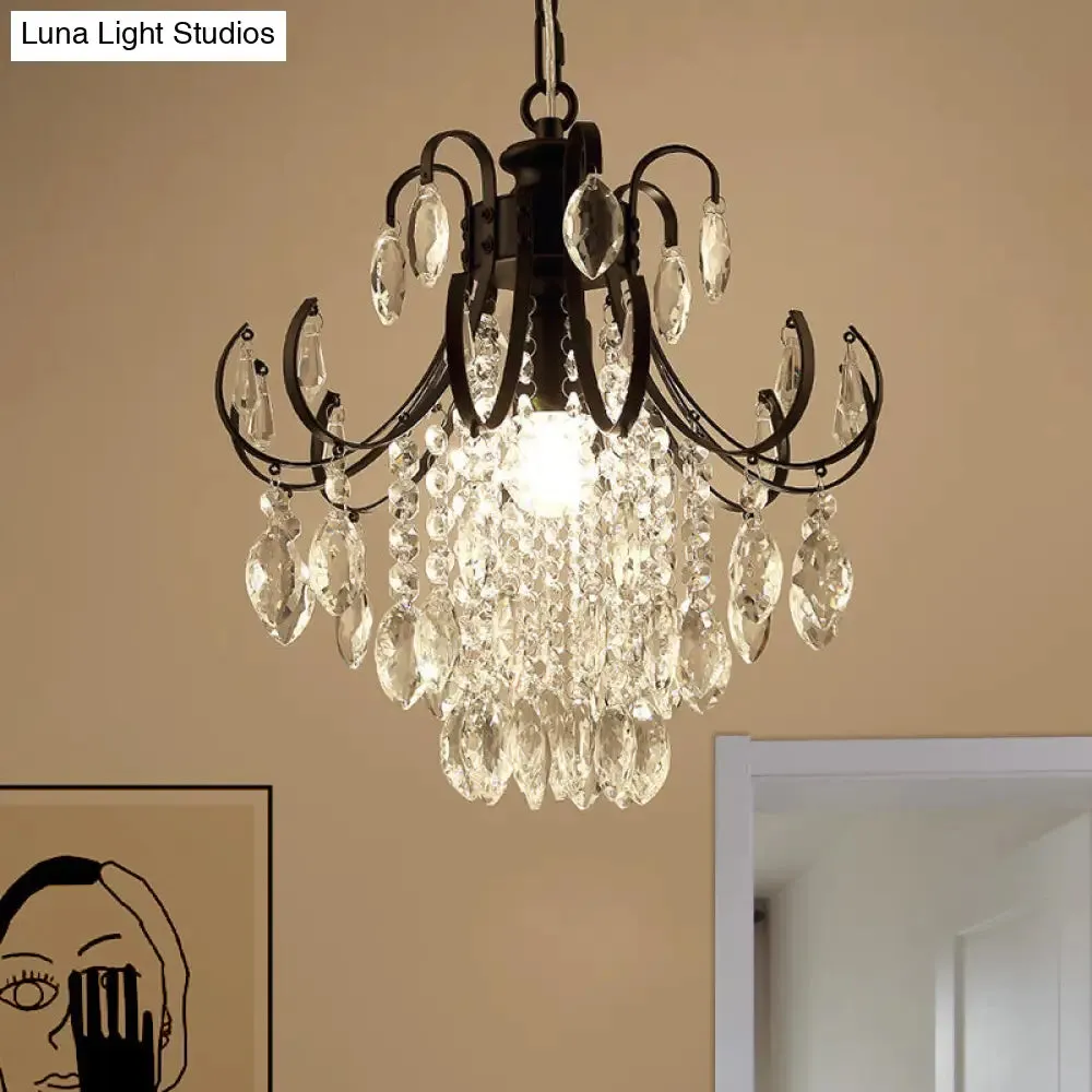 Sleek Crystal Strand Hanging Ceiling Light - Black/Gold Finish