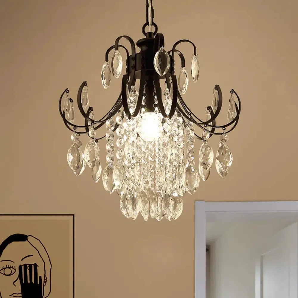 Sleek Crystal Strand Hanging Ceiling Light - Black/Gold Finish