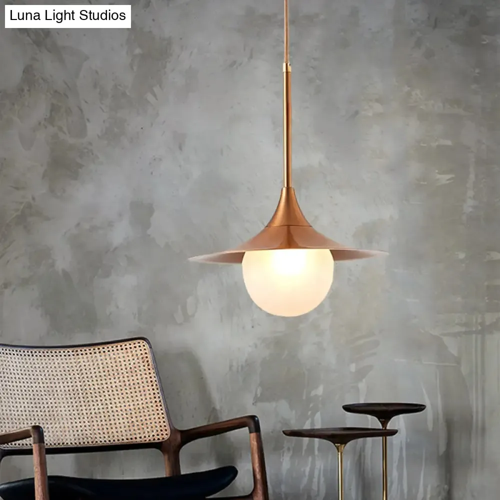 Sleek Flared Pendant Light with Orb Milk Glass Insert - Ideal for Single Living Room