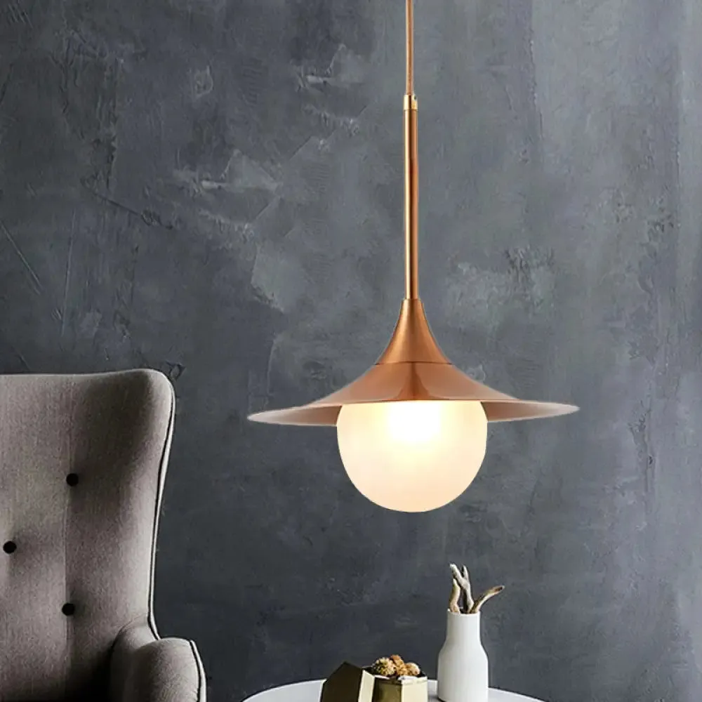 Sleek Flared Pendant Light with Orb Milk Glass Insert - Ideal for Single Living Room