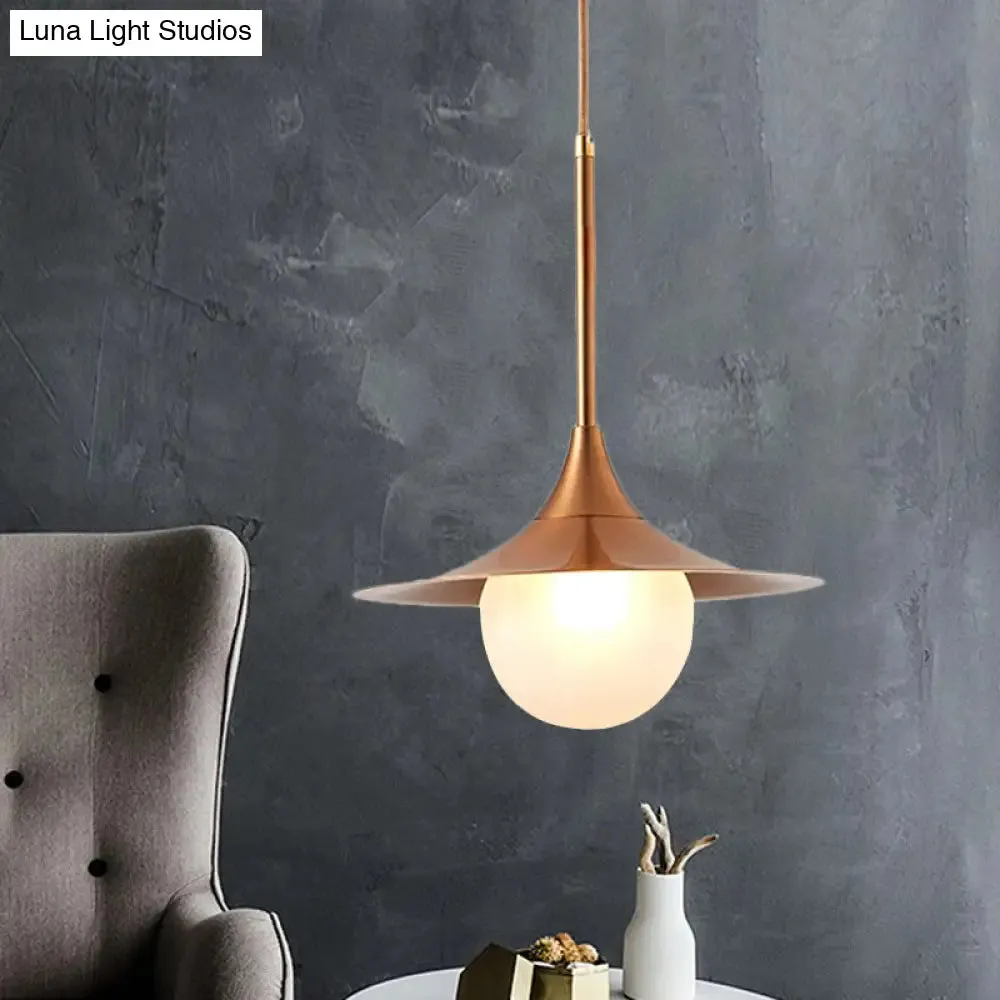 Sleek Flared Pendant Light with Orb Milk Glass Insert - Ideal for Single Living Room