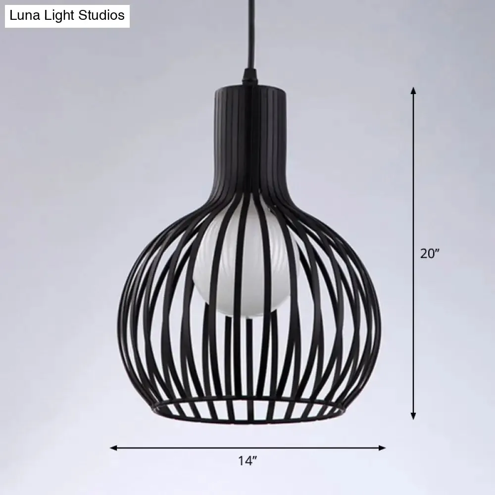 Sleek Iron Loft Pendant Light for Restaurants – Spherical Cage Design, Single-Bulb Ceiling Hanging Fixture