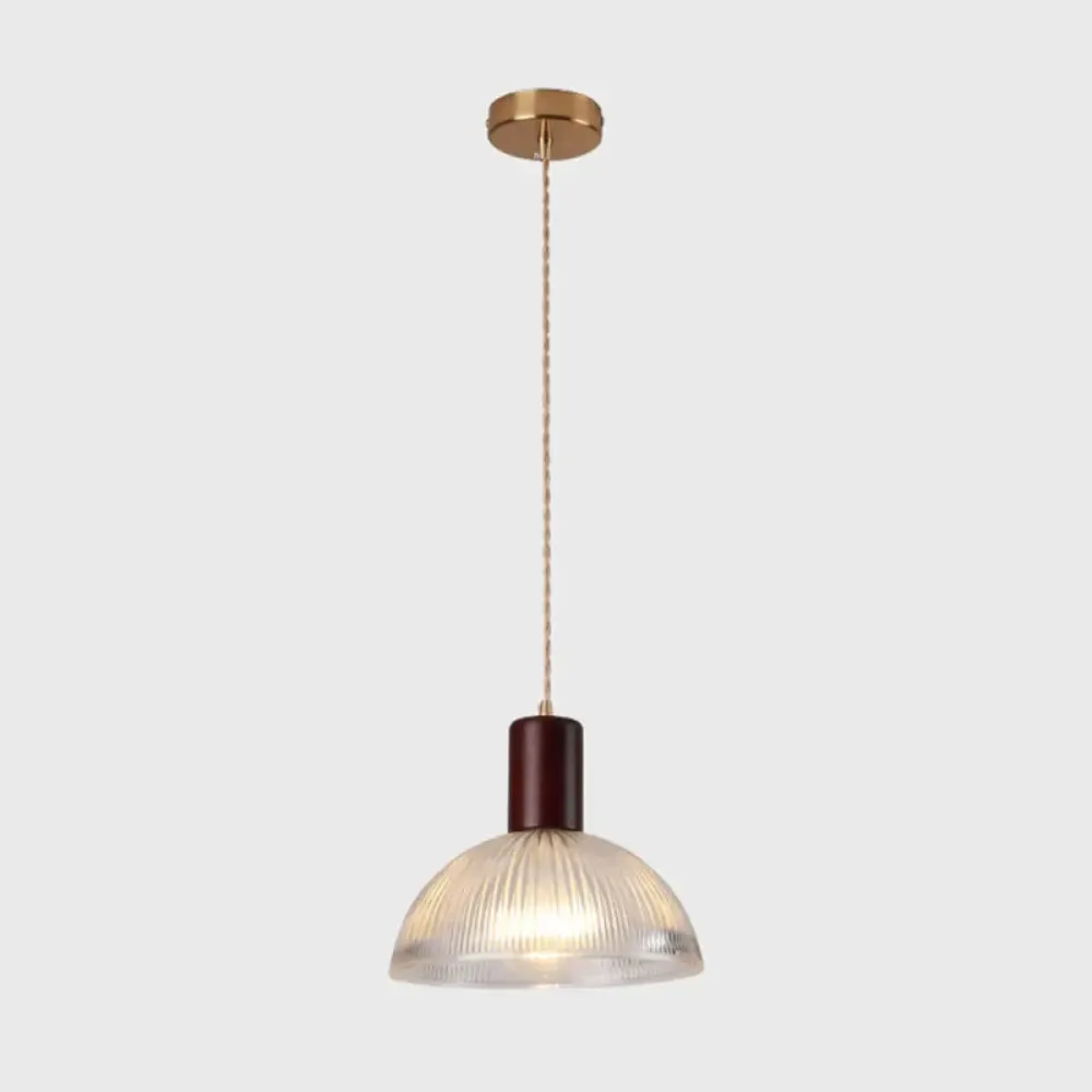 Sleek Single-Bulb Hanging Lamp with Ribbed Glass Shade: Elegant Pendant Light for Bedrooms