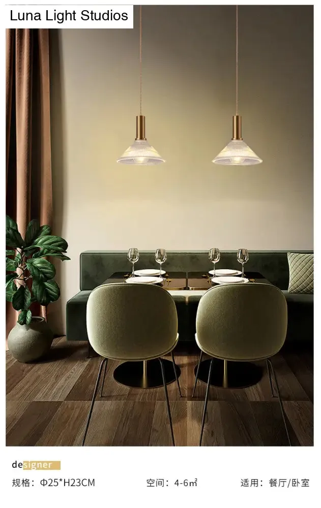 Sleek Single-Bulb Hanging Lamp with Ribbed Glass Shade: Elegant Pendant Light for Bedrooms