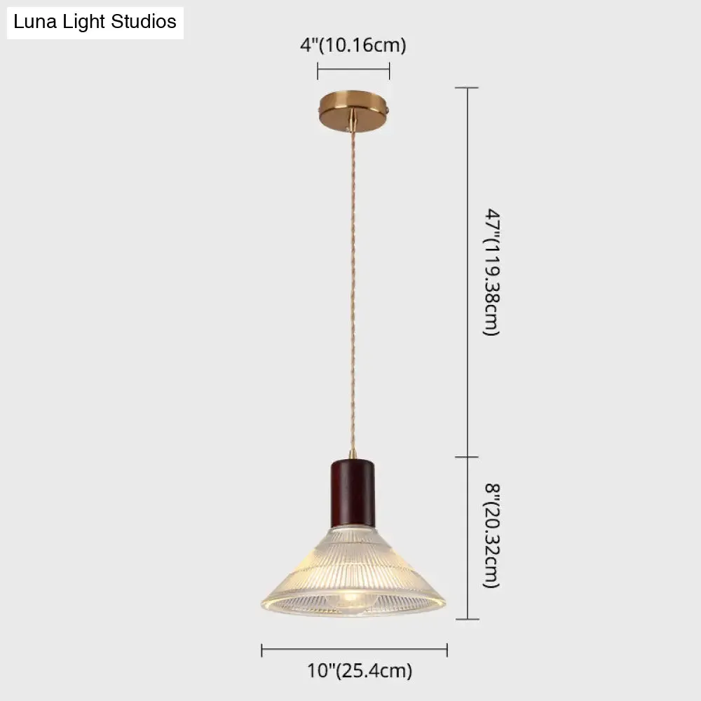 Sleek Single-Bulb Hanging Lamp with Ribbed Glass Shade: Elegant Pendant Light for Bedrooms