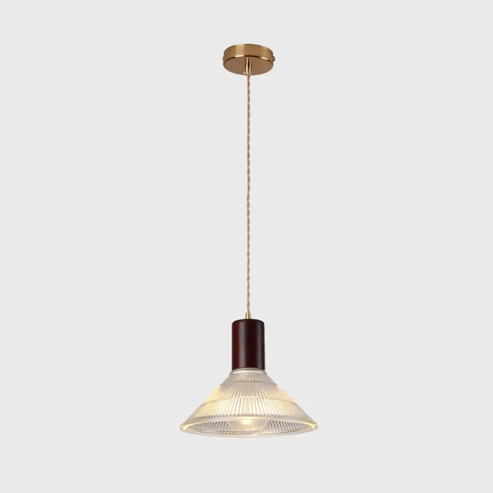 Sleek Single-Bulb Hanging Lamp with Ribbed Glass Shade: Elegant Pendant Light for Bedrooms