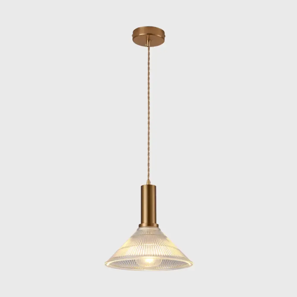 Sleek Single-Bulb Hanging Lamp with Ribbed Glass Shade: Elegant Pendant Light for Bedrooms