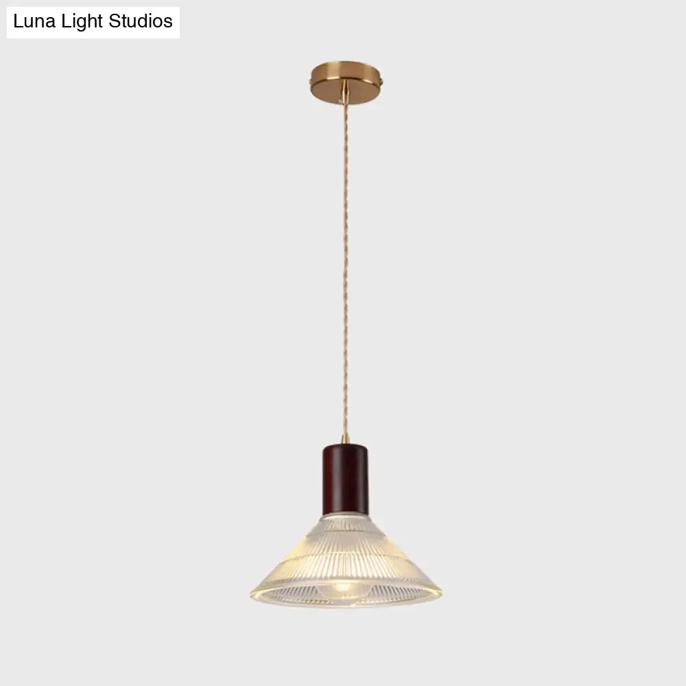 Sleek Single-Bulb Hanging Lamp with Ribbed Glass Shade: Elegant Pendant Light for Bedrooms