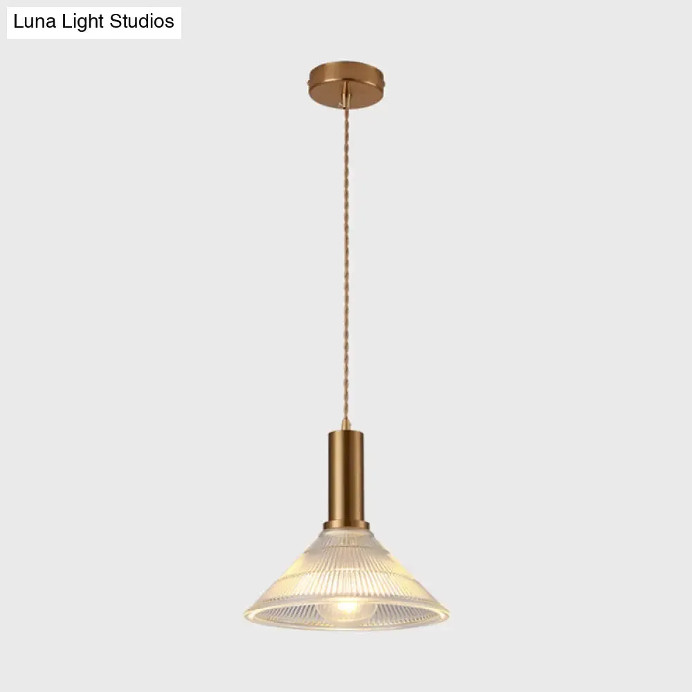 Sleek Single-Bulb Hanging Lamp with Ribbed Glass Shade: Elegant Pendant Light for Bedrooms