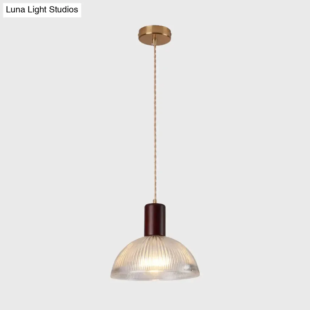 Sleek Single-Bulb Hanging Lamp with Ribbed Glass Shade: Elegant Pendant Light for Bedrooms