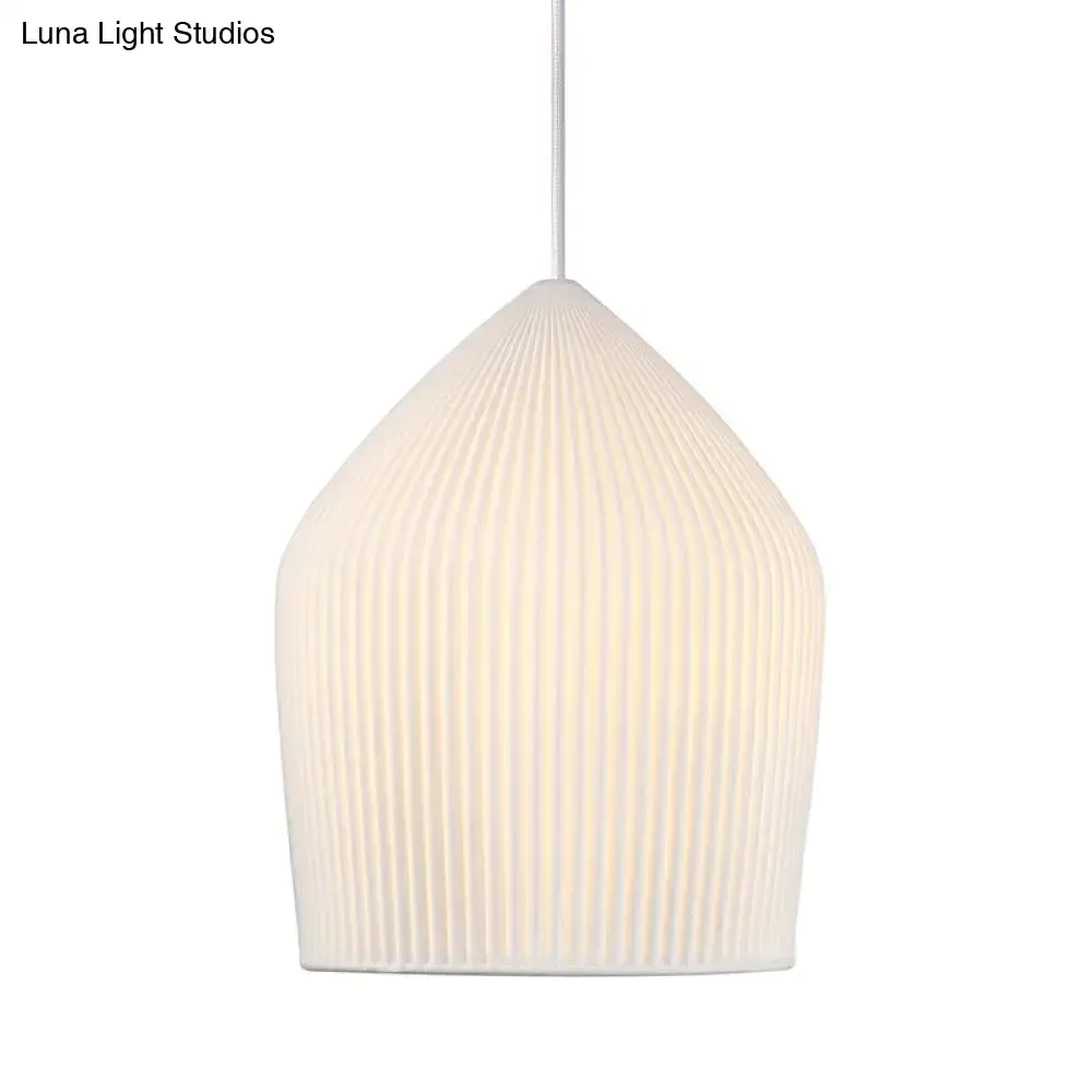 Sleek Single Suspension Pendant Light: Prismatic Glass Cloche Hanging Lamp Kit in White