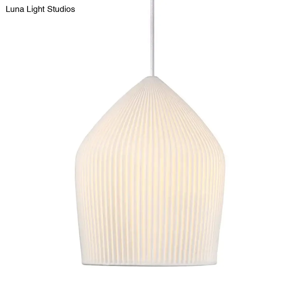 Sleek Single Suspension Pendant Light: Prismatic Glass Cloche Hanging Lamp Kit in White