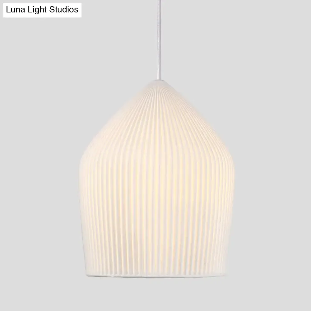 Sleek Single Suspension Pendant Light: Prismatic Glass Cloche Hanging Lamp Kit in White