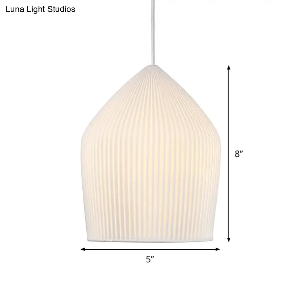 Sleek Single Suspension Pendant Light: Prismatic Glass Cloche Hanging Lamp Kit in White