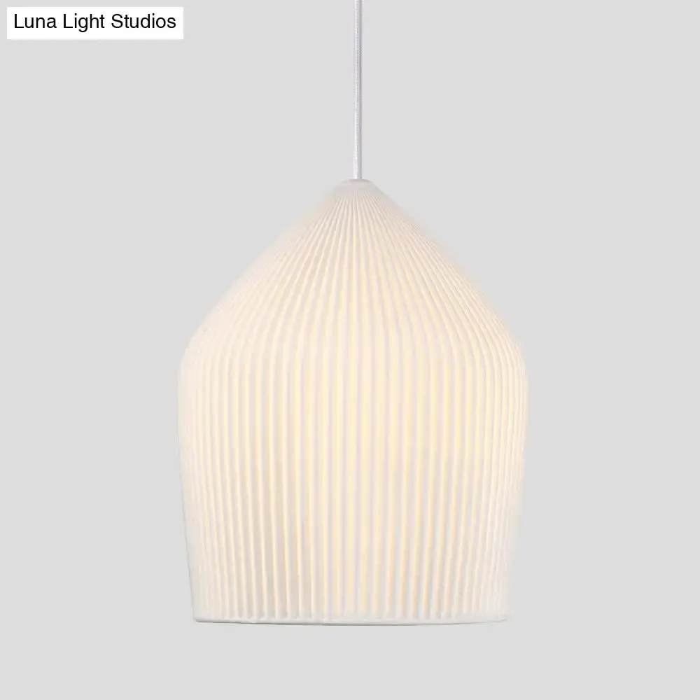 Sleek Single Suspension Pendant Light: Prismatic Glass Cloche Hanging Lamp Kit in White